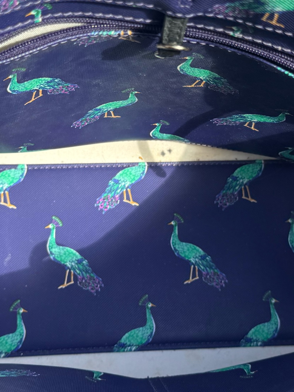 Kate Spade Peacock Handbag - Navy Tote with Teal Peacock Print - EUC - Picture 15 of 16